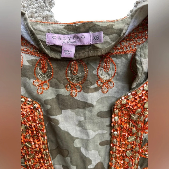Calypso St. Barth swim cover up size XS camo orange beaded excellent condition - Picture 3 of 5